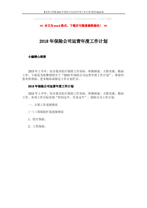 【优质文档】2018年保险公司运营年度工作计划-推荐word版 (1页)