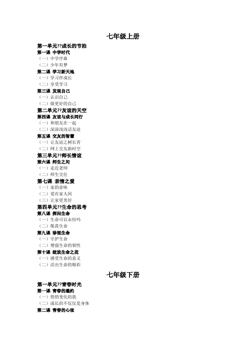 初中《道德与法治》教材目录部编版