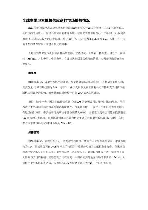 全球主要卫生纸机供应商的市场份额情况