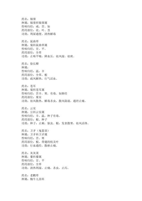 中兽医草药汇总
