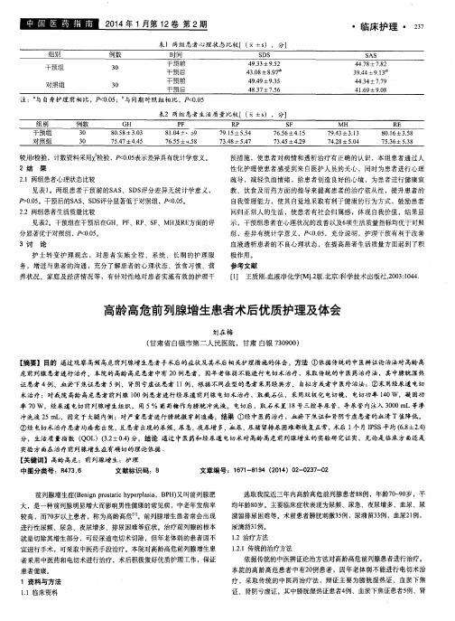 高龄高危前列腺增生患者术后优质护理及体会