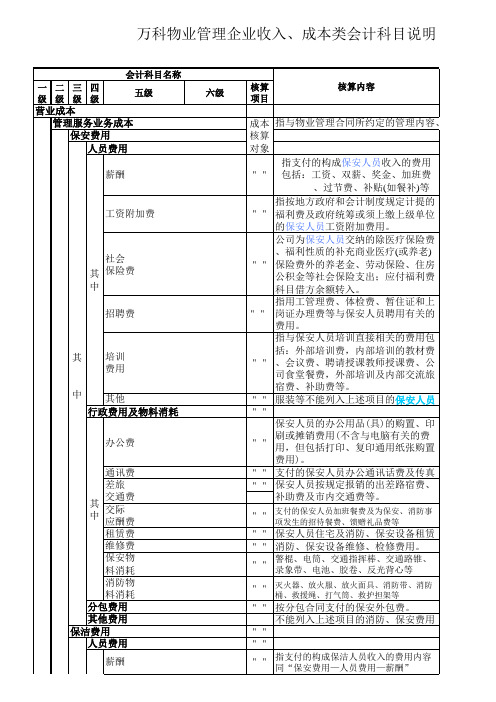 万科物业管理会计科目及其说明