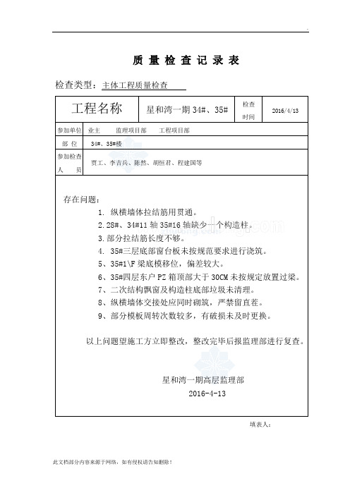 监理项目部定期安全检查记录表