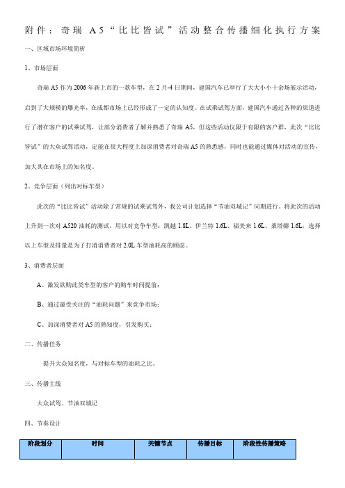 奇瑞A5“比比皆试”执行方案(节油双城记)