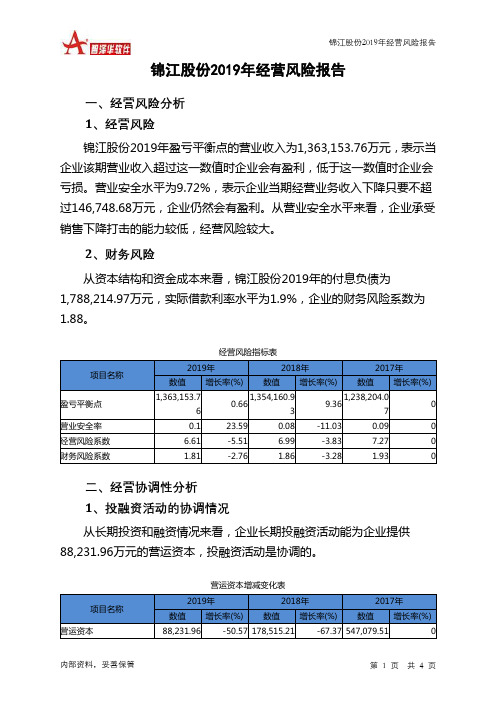 锦江股份2019年经营风险报告