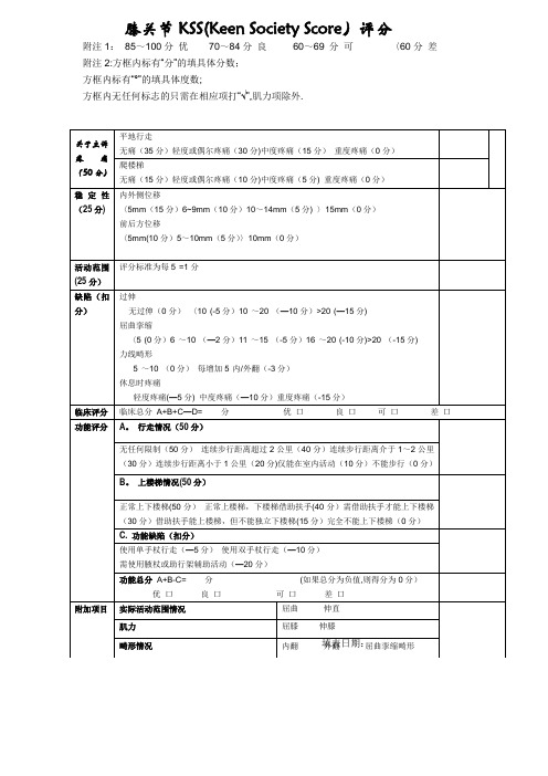 膝关节功能评分表(KSS)