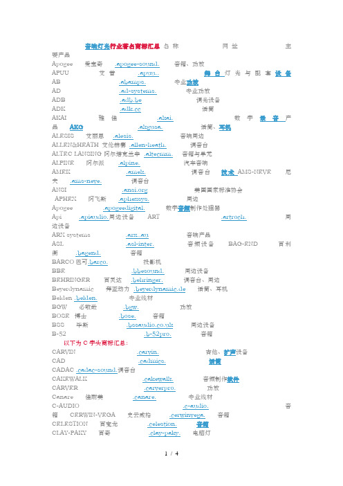音响灯光行业著名品牌汇总