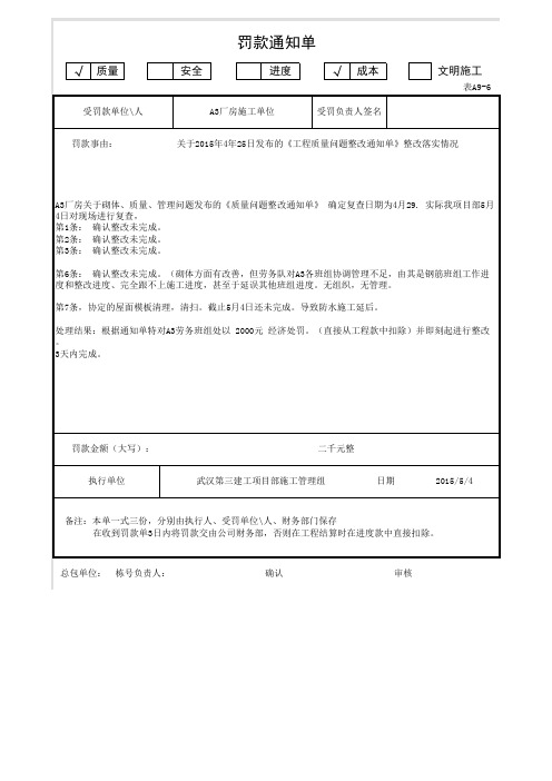 罚款通知单