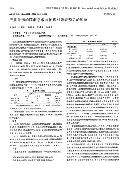 严重外伤的院前急救与护理对患者预后的影响