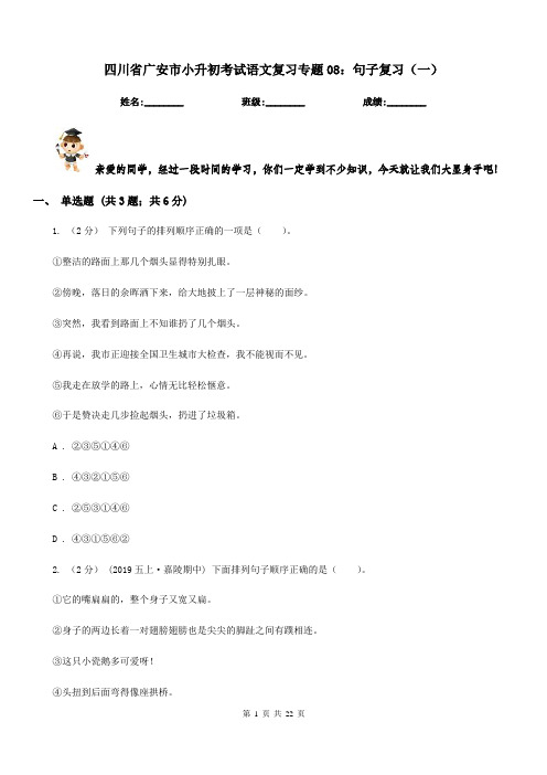 四川省广安市小升初考试语文复习专题08：句子复习(一)