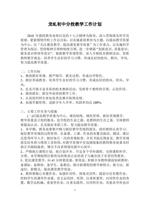 初中学校教学工作计划2010