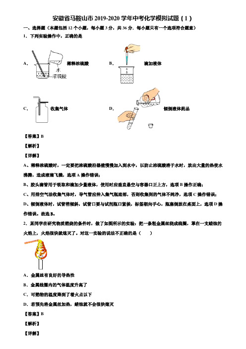 安徽省马鞍山市2019-2020学年中考化学模拟试题(1)含解析
