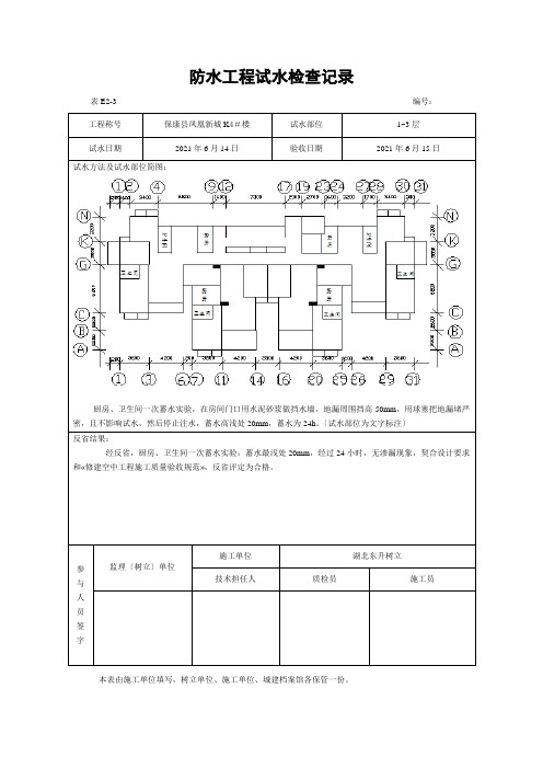 防水工程试水检查记录