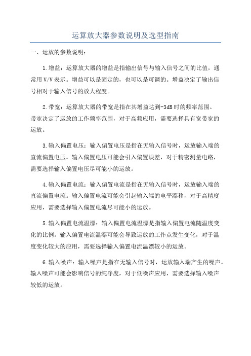 运算放大器参数说明及选型指南