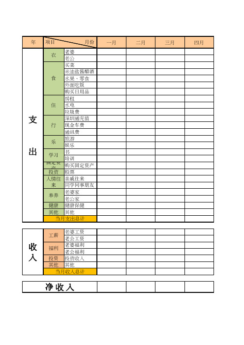 家庭收支excel表