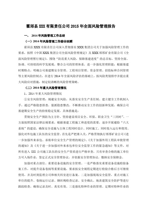 公司 全面风险管理报告