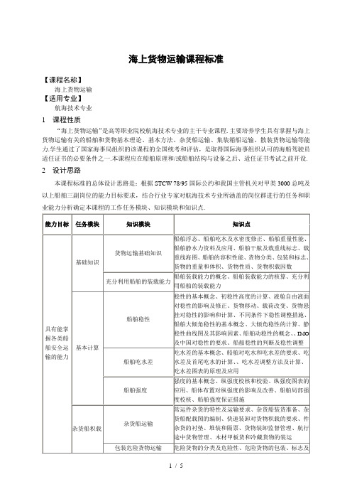 标准(海上货物运输)说明