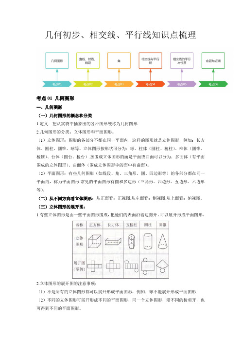 中考数学专题训练第4讲几何初步、相交线、平行线(知识点梳理)