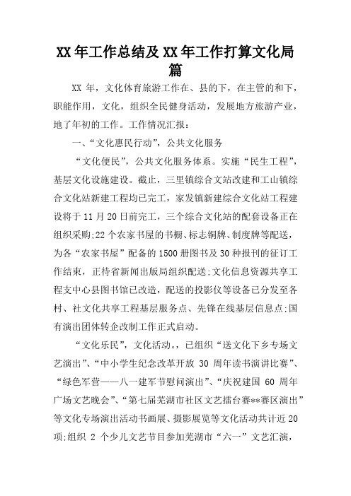 XX年工作总结及XX年工作打算文化局篇