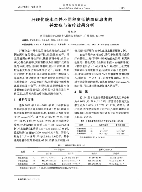肝硬化腹水合并不同程度低钠血症患者的并发症与治疗效果分析