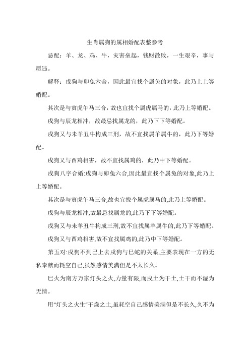生肖属狗的属相婚配表整参考