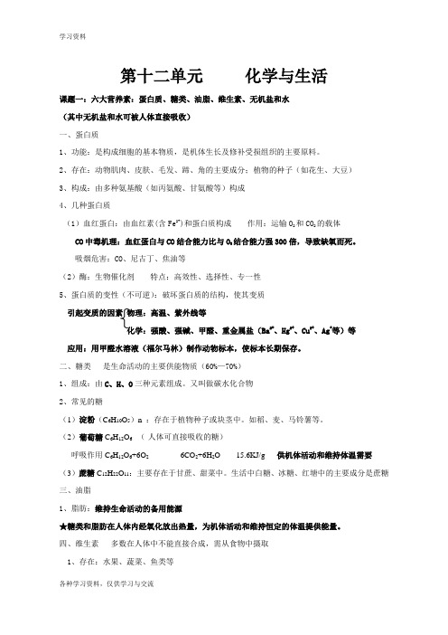 九年级化学第十二单元知识点总结资料