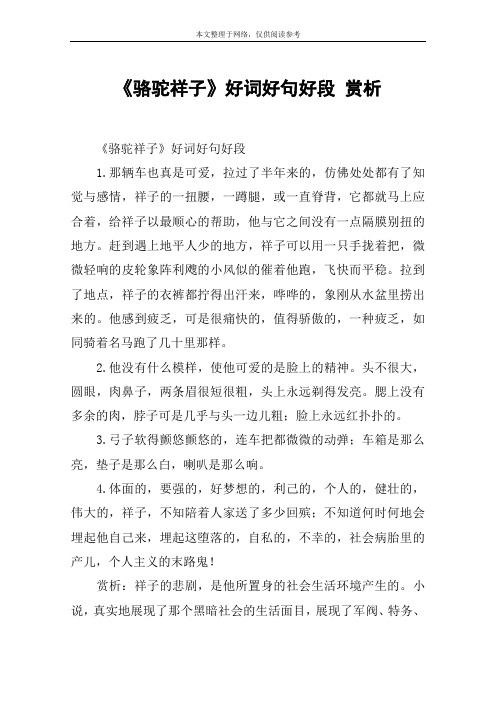 《骆驼祥子》好词好句好段 赏析