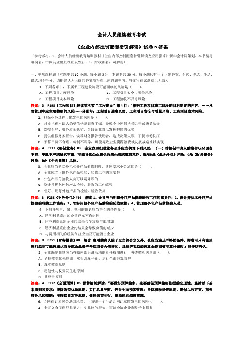 会计继续教育《企业内部控制配套指引》试卷B(含答案)