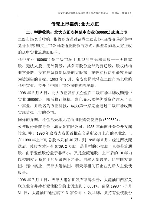 借壳上市案例-北大方正