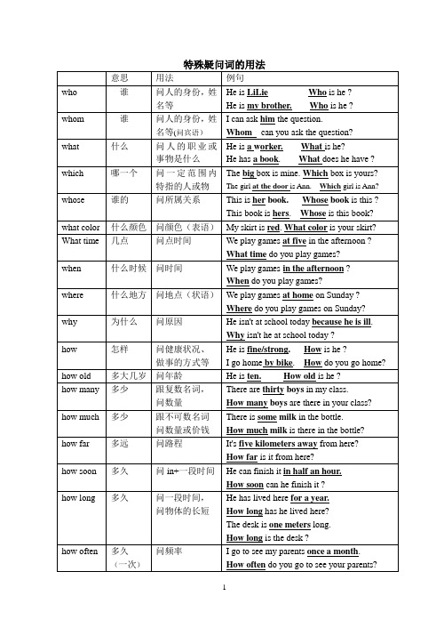 特殊疑问词的用法及特殊疑问句专练