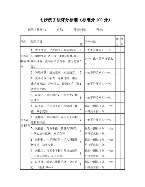 七步洗手法评分标准