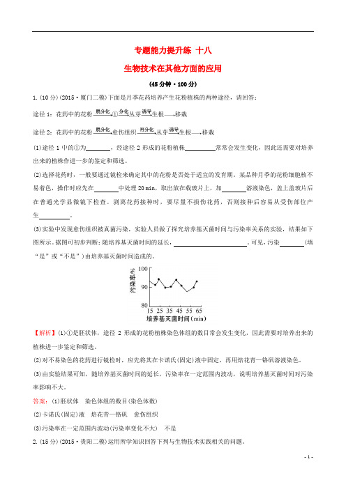 【世纪金榜】2016届高考生物二轮复习 专题能力提升练18 生物技术在其他方面的应用汇总