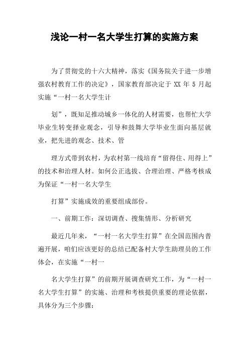 浅论一村一名大学生打算的实施方案