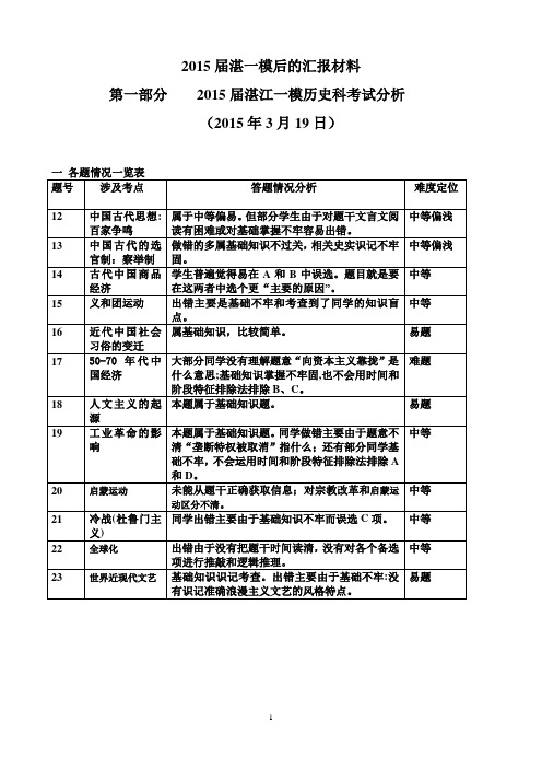 2015届3月湛江一模后的汇报材料