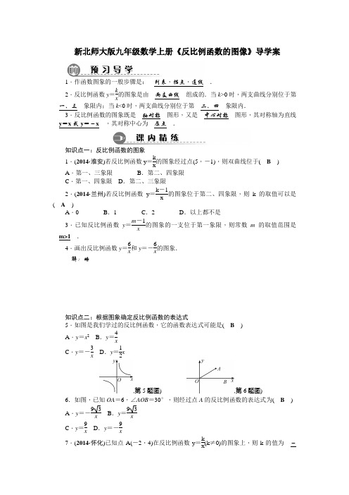 新北师大版九年级数学上册《反比例函数的图像》导学案