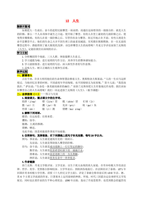 九年级语文下册 12《人生》学案1 新人教版