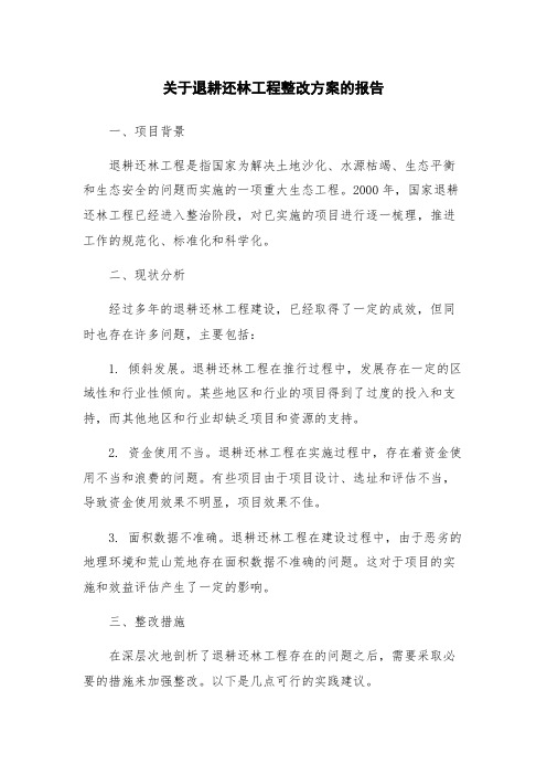 关于退耕还林工程整改方案的报告