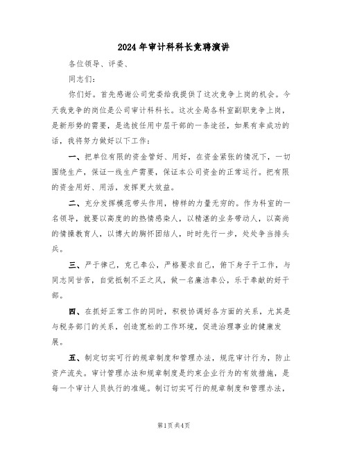 2024年审计科科长竞聘演讲(二篇)