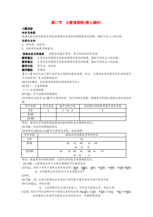 高三化学1.2《元素周期律》教案(第2课时)(新人教版必修2)