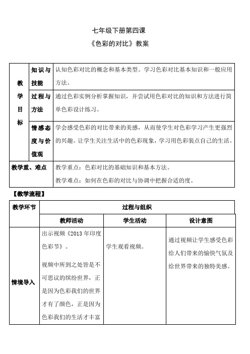 七年级下册美术 -4《色彩的对比》【教案】