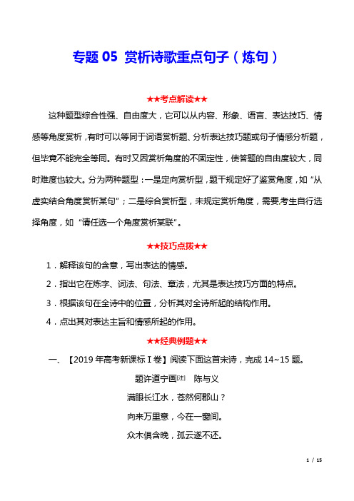 【高考语文专题复习】 赏析诗歌重点句子(炼句)(解析版)
