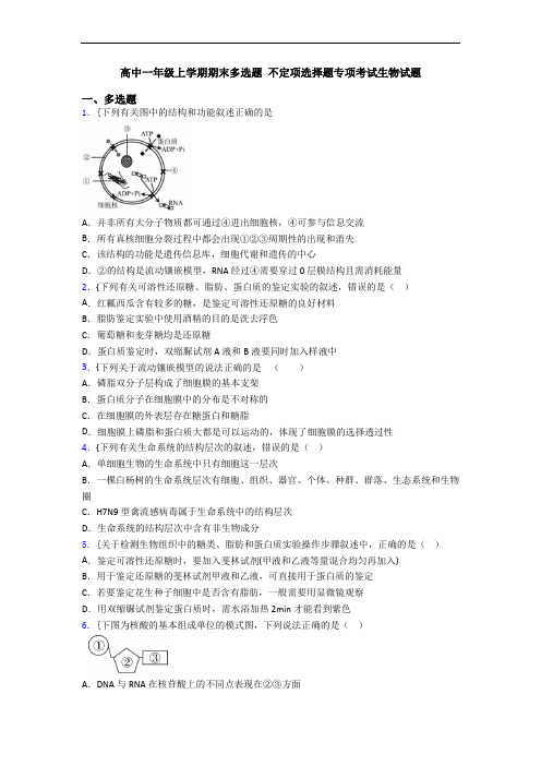 高中一年级上学期期末多选题 不定项选择题专项考试生物试题
