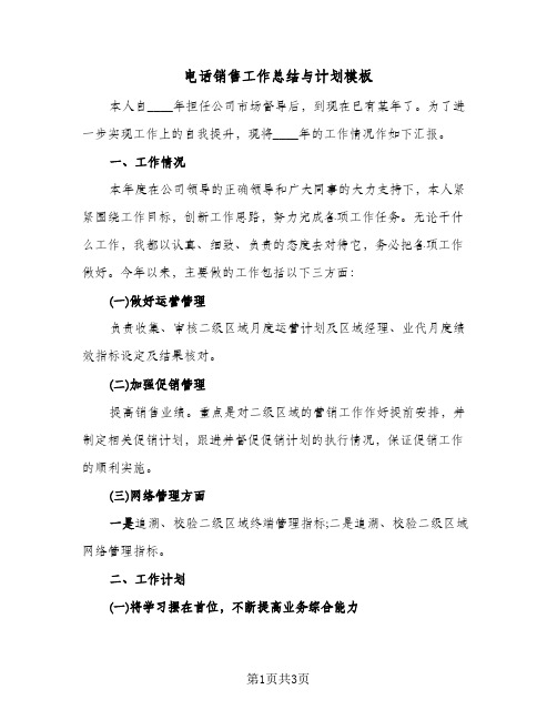 电话销售工作总结与计划模板（二篇）
