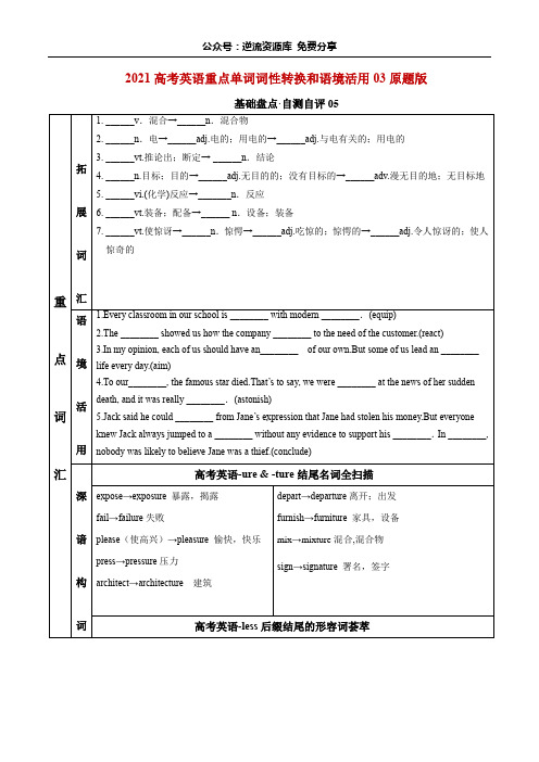 2021高考英语重点单词词性转换和语境活用03(原题版)