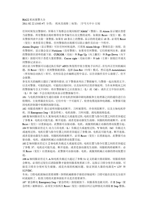 HASS机床报警大全