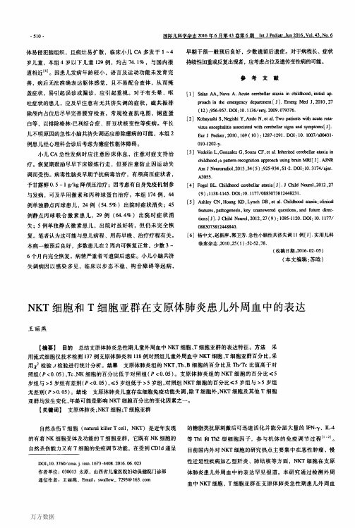 NKT细胞和T细胞亚群在支原体肺炎患儿外周血中的表达论文