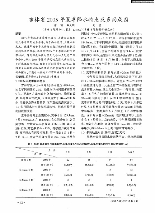 吉林省2005年夏季降水特点及多雨成因