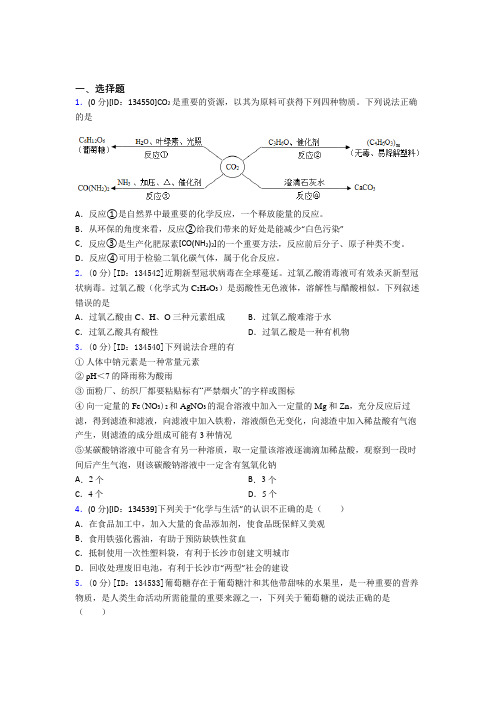 新人教版初中化学九年级上册第十二单元《化学与生活》测试题(含答案解析)(1)