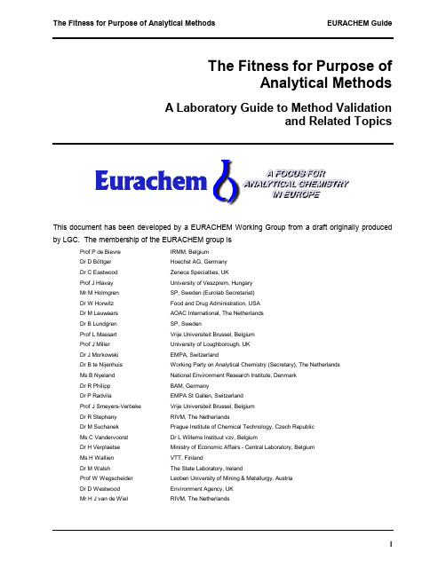 Eurachem Guide. The fitness for purpose of analytical methods.
