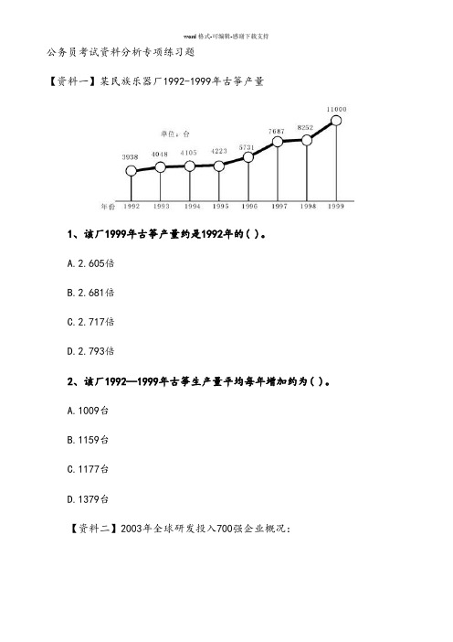 公务员考试资料分析专项练习题